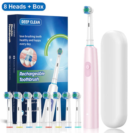 Electric Toothbrush Rotating Deep Clean Whitening Teeth for Adult Ultrasonic Toothbrush with 4/8pcs Refill Replacement Heads