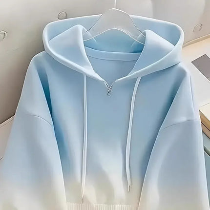Plus Size Gradual Blue Loose Hoodie Women's Fashionable Versatile Summer Sweatshirt Korean Style Lazy Top Large 2-300 Pounds