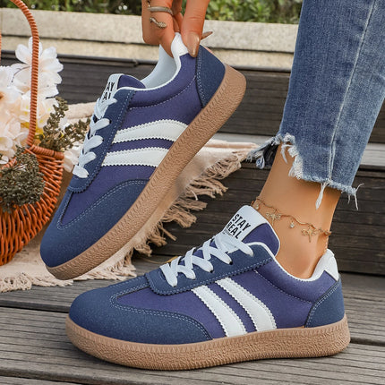 Lightweight Comfortable Sneakers Fashion Striped Lace-Up Sports Shoes Women's Casual Breathable Low-Top Rubber Outsole Sneakers