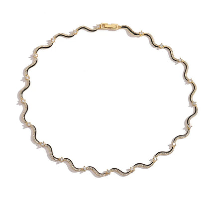 18K Gold Plated Fashion Enamel Chains Necklace Bracelet Jewelry Sets Brass Chain Wave Multicolor Women Wholesale Wedding Gifts