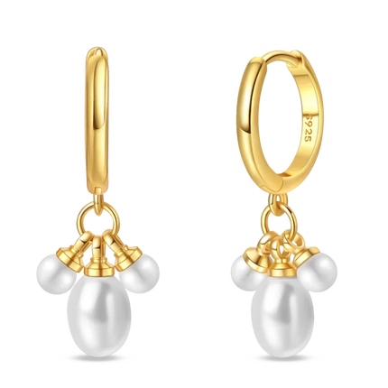 925 Sterling Silver Gold Pearl Hoop Earrings Pave Large Circular Shape Earring Gift for Women Jewelry Anniversary Wedding