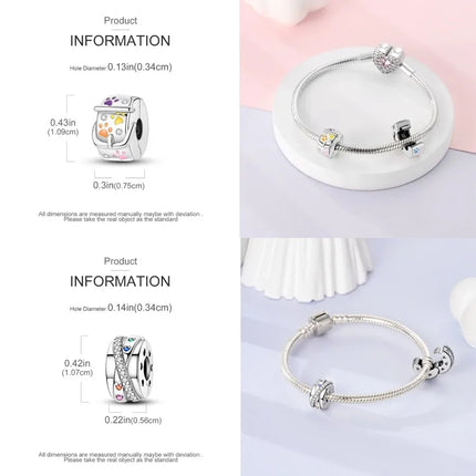 Lucky Clover Clip Charms 925 Sterling Silver Original Black Cat Stopper Clamp Silicone Spacer Charm For DIY Jewelry Bracelet