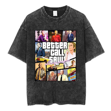 Heisenberg Breaking Bad Vintage Washed T Shirt Better Call Saul Graphic Print T-shirts Men's Pure Cotton Short Sleeves Tee Shirt