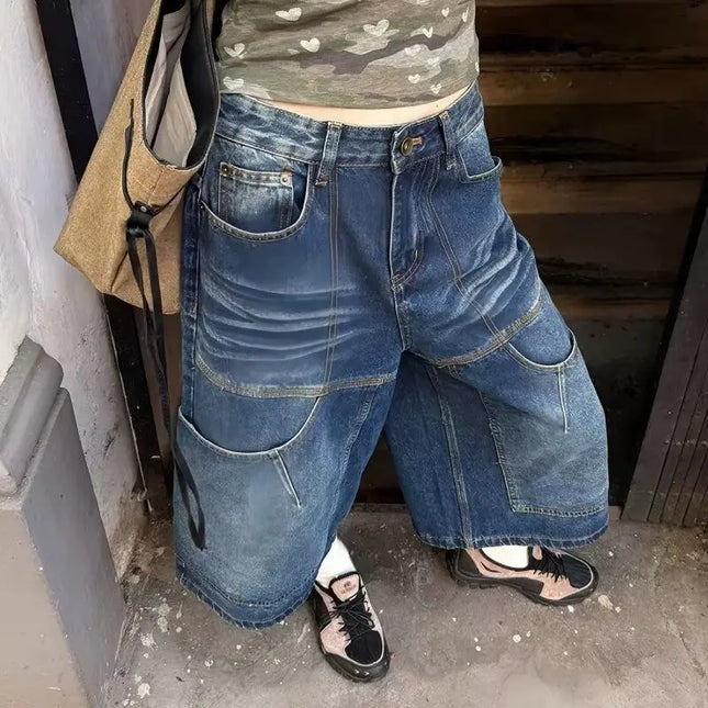 2026 Summer Thin Large Size Men's Women's Design Sense Wide Leg Denim Medium Pants Pear Shape Baggy High Waist Cropped Pants