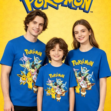 2026 Summer Pokemon Eevee Evolution Family Tees, Cotton Casual Breathable Tops, Parent-Child Shirts for Family Travel Y2k