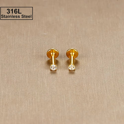 2PC Labret Tragus Stud Earrings 16G Surgical Stainless Steel CZ Crystal Monroe Helix Cartilage Conch Medusa Lip Body Piercing