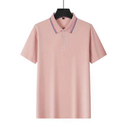 Men's Blue Polo Shirt Short Sleeve Contrast Collar Button Placket Business Casual 2026