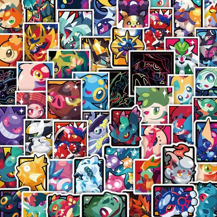 60Pcs Pokemon Bold Color Block Stickers Pikachu Cute Pocket Monster Decals for DIY Crafts Kids Toys & Gifts