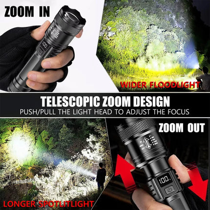 1/A Set Super Bright LED Flashlights USB Rechargeable Telescopic Zoom Tactical Torch Portable Long-Range Camping Fishing Lantern