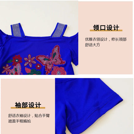 Summer Streetwear Fashion Women's T-shirt Luxury Design Butterfly Hot Diamonds Tee Sexy Off Shoulder Girls Tops European Clothes