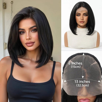 13x6 HD Transparent Lace Front Bob Wig 12" Short Straight Highlight Brown Blonde Synthetic Wigs for Women Glueless Pre Plucked