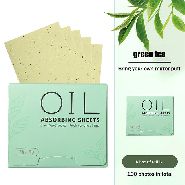 {Winter4} 100 Sheets/Box Oil-Absorbing Paper With Mirror & Puff Portable Oil-Holding Bamboo Charcoal Paper For Makeup