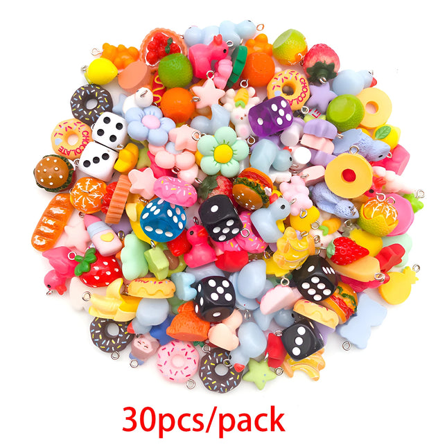 Random Assortment of Cartoon Charms: 10/20/30pcs Resin Pendants (Approx. 20mm), Resin Accessories for Kids' Handmade Jewelry.