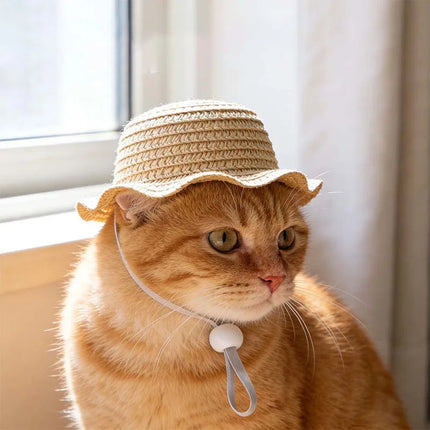Cute Pet Straw Hat Mini Sun Hat for Cats Dogs Puppy Kitten Outdoor Sun Protection Cap Pet Cosplay Costume Accessories