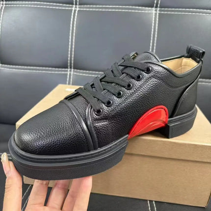 CL Red Bottom Fashionable Embroidered Men's Fur Slip-On Shoes, Black Casual Cross-Border Leather Upper, All Seasons Wear