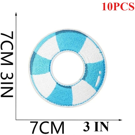10PCS Couple BULK Vacation Embroidery Cloth Sticker Summer Beach Patch Clothes Decoration Swimming Ring Beach Ball Computer