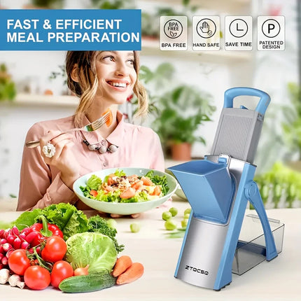 Adjustable Manual Mandolin Slicer with Stainless Steel Blades – Large Vegetable and Fruit Dicing and Slicing Machine,