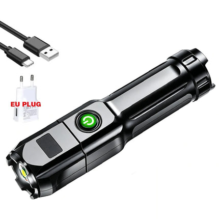 Powerful LED Flashlight USB Rechargeable Torch Waterproof Zoomable Lamp Outdoor Fishing Camping High Lumen Tactical Flashlight