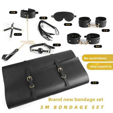 BDSM Genuine Leather Bondage Toy Set Handcuffs Ankle Cuffs Whips Collars Mouth Gag SP Sex Toy Punishment Flirt For Women SM Set