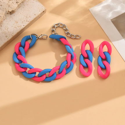 Vintage And Fashionable Acrylic Contrasting Chain Women's Earrings And Bracelet Set, Beautiful Wedding Party Jewelry