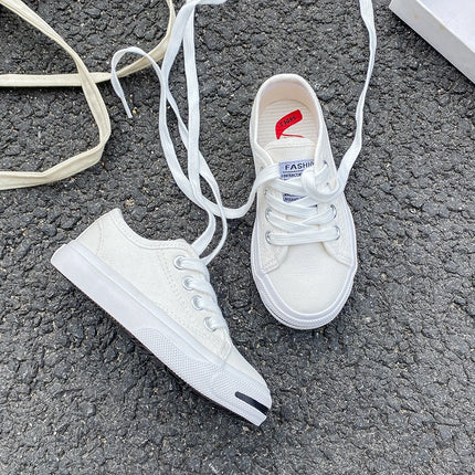 8037 Low cut solid color lace-up children's canvas shoes breathable boys and girls board shoes cloth shoes comfortable