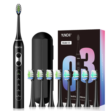 YUNCHI ultrasonic electric toothbrush with 5 operation modes and 40000 high-frequency vibrations.USB charging, waterproof