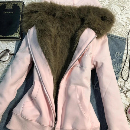 Pink Girl Sweet Vintage Hoodies Autumn Winter Clothes Women Y2k Casual Zip up Letter Graphic Jacket Hoody Harajuku Cuteore Coats