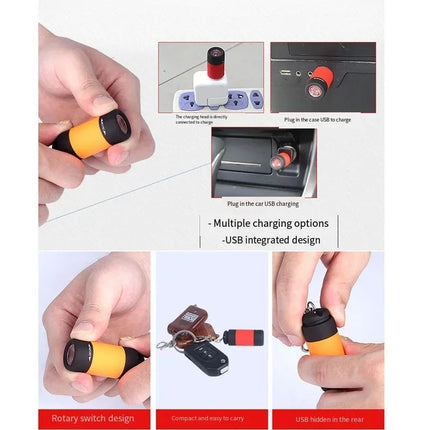 USB Rechargeable Camping Mini Flashlight Strong Light Pocket Keychain Flashlight Waterproof Outdoor Hiking LED Multifunctional