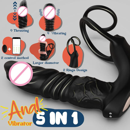 App Remote Controlled Thrusting Anal Dildo Vibrator Prostate Massager with Penis Ring Vibrating Cock Ring Adult Sex Toys for Man
