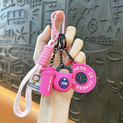 Fitness themed keychain, fitness keychain sports exquisite keychain bag charm men's and women's backpack pendant fitness dumbbell pendant gift for fitness enthusiasts