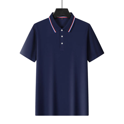 Men's Blue Polo Shirt Short Sleeve Contrast Collar Button Placket Business Casual 2026