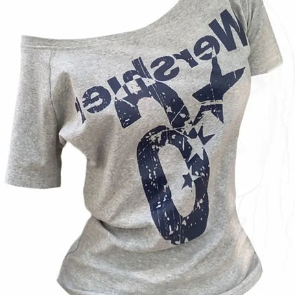 Summer Y2k Sport Off Shoulder Top Women Sexy Vintage 2000s Short Sleeve T Shirt Lady Body Basic Crop Top Female Casual