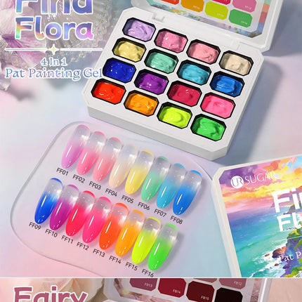 UR SUGAR 4 in 1 16 Colors Pat Painting Gel For Gradient  Stamping Drawing Pattern UV/LED  Gradient Patting Gel Palette