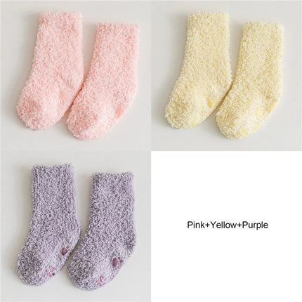 3Pairs Winter Warm Fuzzy Baby Socks Anti Slip Coral Fleece for Newborn Toddler Kids Boys Girls Soft Floor Socks