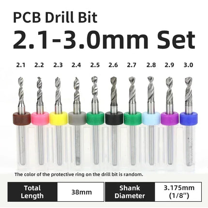 PCB Drill Bit 10pcs Tungsten Steel Micro Diameter Drill Bit Set 1/8 "Fixed Handle Mini Cnc Drill Bit 0.1-3.175mm