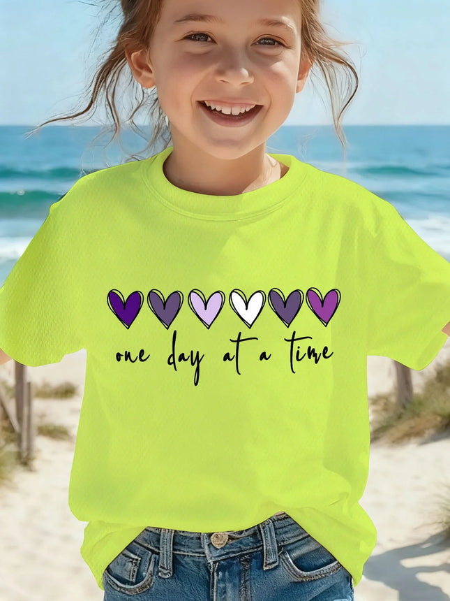 Cartoon Heart Graphic 3D Printed Girl Clothes Casual Short-Sleeve Round Neck Top for Girls Summer Fashion Children's Clothing