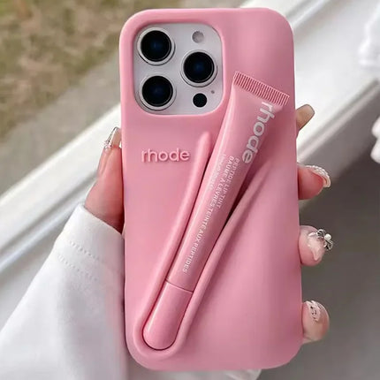 For iPhone 17 Pro Max Air 15 14 13 12 11 17 ProMax Plus Phone Case Gray Toast Ribbon Espresso Holder Silicone Lipstick Cover