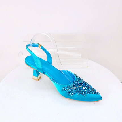 INSIGHTLINK Sky blue/Green/Gold/Purple Rhinestones High Heels Sandals With Clutch Bags For Wedding Party Lady Shoes And Bag Set