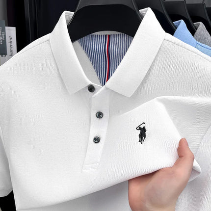 100% pure cotton high-end brand men's short sleeve polo shirt, summer fashion, original pony embroidery, golf polo, casual T-shirt