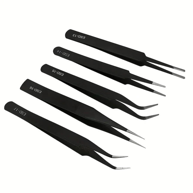 6 Pieces of Anti-Static Stainless Steel Tweezers, Precision Repair Industrial Maintenance Curved Tools, Household Model Making Hand Tools