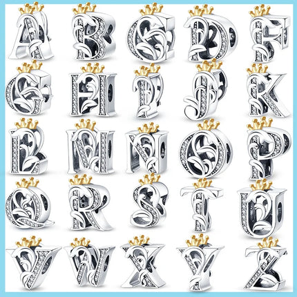 A-Z Alphabet Beads Charms Fit Original 925 Sterling Silver Bracelets Charm 26 Letters Charm for Women Girl DIY Fine Jewelry Gift