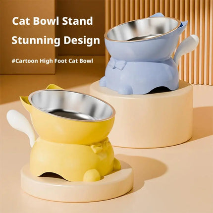 Cat Bowl Creative Inclined Kitten Puppy Food Feeding Bowls, Cat Bowls Tilted Neck Guard Cat Food Bowl Neck Protection Design
