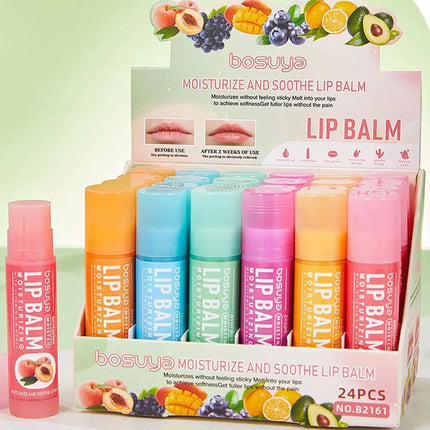 24 Pcs Fruit Flavor Lip Balm Set, Moisturizing Lip Care For Dry Chapped Lips, Nourishing Lipstick For Daily Use