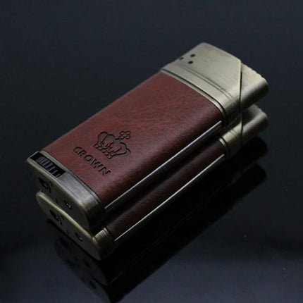 Refillable Butane Gas Lighter with Leather Cover Metal Windproof Turbo Torch Lighters Outdoor Portable Cigar Lighter Men's Gifts