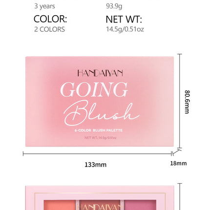 Long Wear Blush Makeup Palette Buildable Color Velvet Finish Face Powder Cheek Contouring Brightening