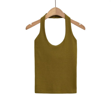 ETJ 2025 New Product: Women's Sexy Hot Girls Outfit - Halter Neck, Stretchy, Slim Fit, Backless, Versatile, Solid Color Top