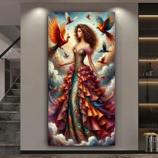 Beautiful Woman and Bird Picture Large Size Diy Diamond Art Painting New Collection Animals Full Drill Mosaic Embroidery Kits
