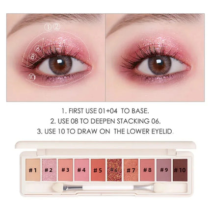 FOCALLURE 10-Color Eyeshadow Palette Long-Lasting Colorful Eye Shadows with Glitter Highlighter Shimmer - Eye Makeup Cosmetics
