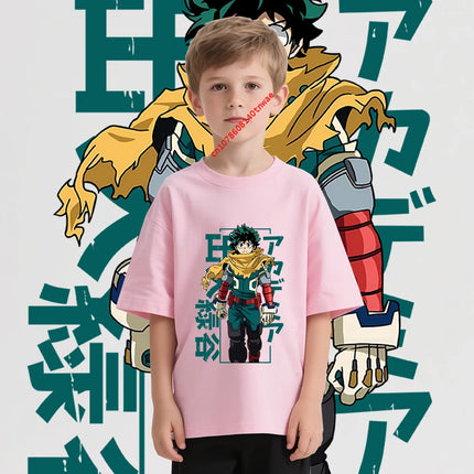 Kids Cotton Tshirt Mha Midoriya Print Anime Cartoon Tops for Boys Girls 100-160cm Casual Tee Children Clothing