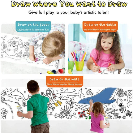 Children Drawing Roll Sticky Coloring Paper Roll DIY Painting Toy Color Filling Paper Graffiti Scroll for Kids Educational Toys